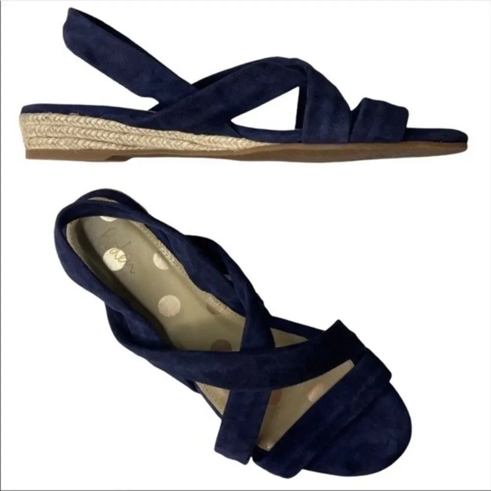 Boden Blue Suede Slingback Strappy Leather Espadrille Flat Sandals 37/6